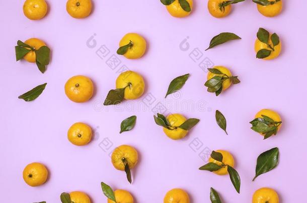 成熟的新鲜的橘子或柑橘属果树和树叶向粉红色的背景英语字母表的第16个字母
