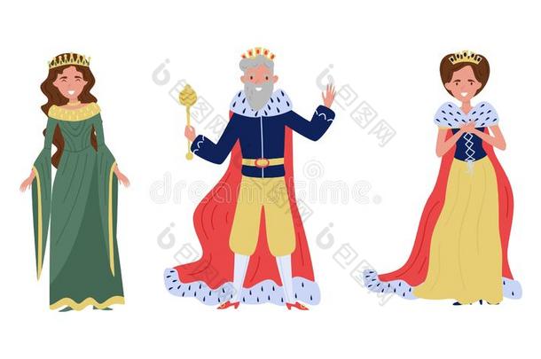 中古的王国的家庭成员矢量插图.国王和Quebec魁北克