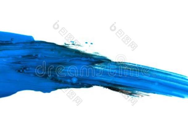 蓝色刷子中<strong>风油</strong>颜料,水彩隔离的向白色的后面