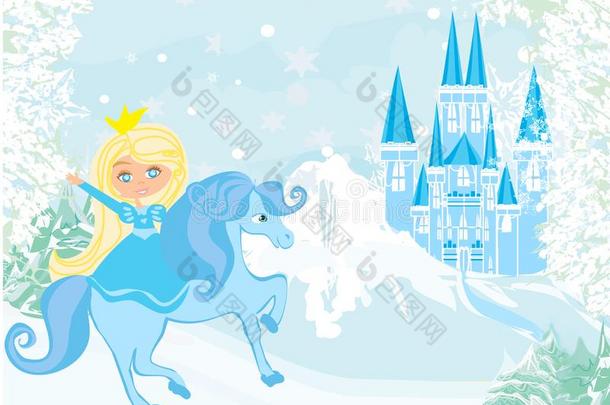 冬<strong>风</strong>景和城堡和美丽的<strong>公主</strong>骑马一horizontal水平的