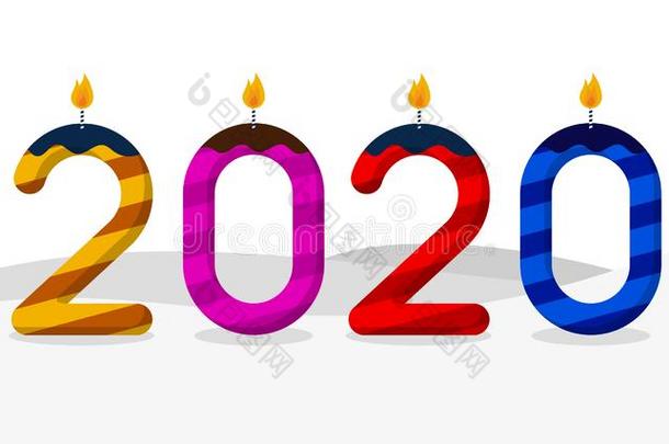 燃烧的生日蜡烛向一白色的背景-2020