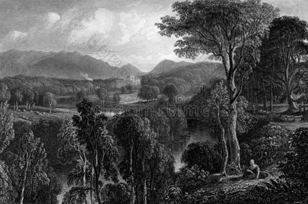 老的说明关于在历史上重要的河风景关于低地苏格兰