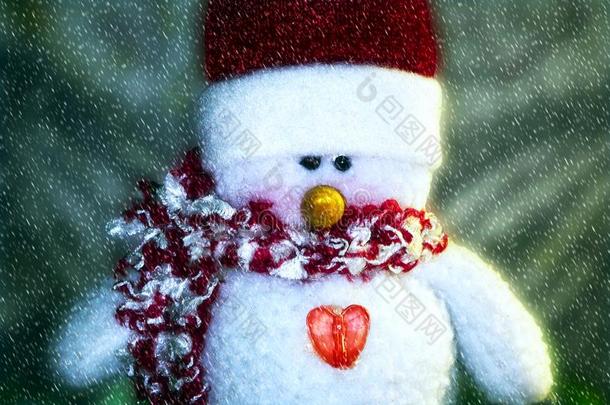 圣诞节雪人木偶和红色的帽子和围巾在下面指已提到的人雪.