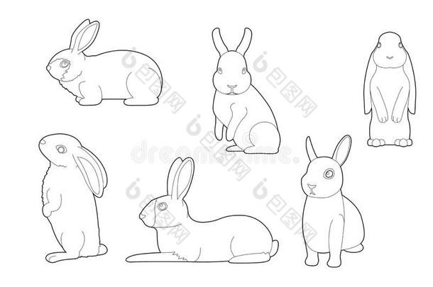 各种各样的兔子漫画矢量色彩书
