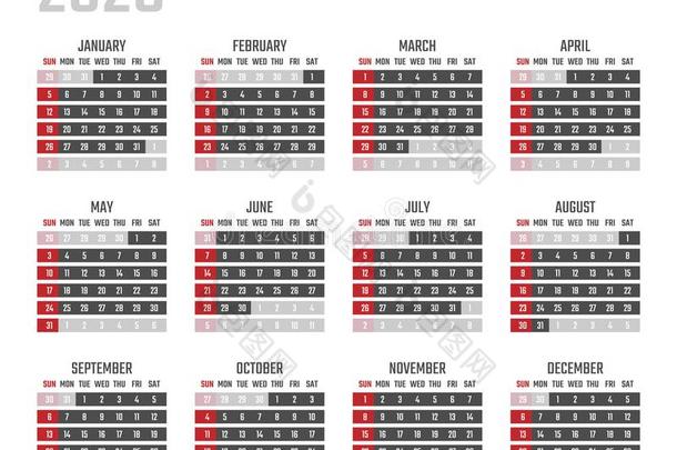 日历为<strong>2020</strong>出发星期日,矢量日历设计<strong>2020</strong>肯定