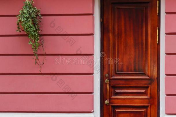 木制的门墙背景酿酒的.粉红色的颜料.木材结构
