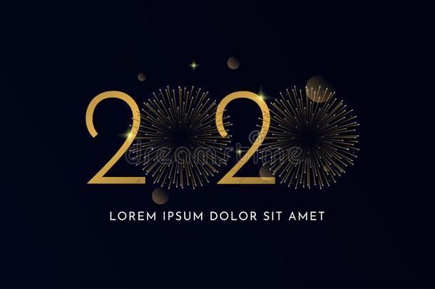 幸福的新的年2020凸版印刷术文本庆祝海报设计.英语字母表的第7个字母