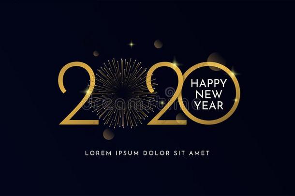 幸福的新的年2020凸版印刷术文本庆祝海报设计.英语字母表的第7个字母