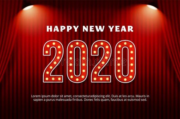 幸福的新的年2020广告牌凸版印刷术文本庆祝海报