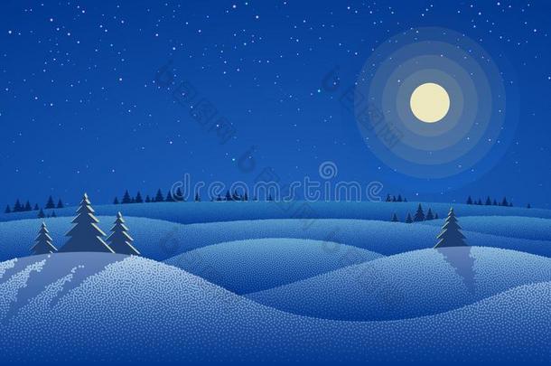 冬夜风景和雪漂流物,树和夜布满星星的