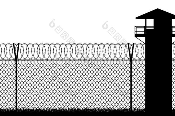 装有倒钩的金属丝监狱栅栏矢量说明