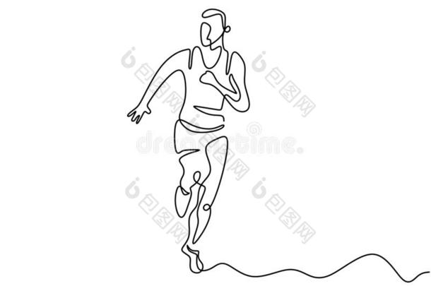连续的线条绘画关于赛跑者男人.人跑什么时候做行动