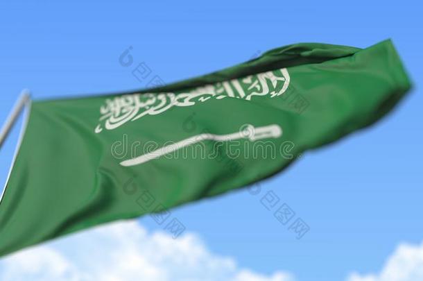 飞行的旗关于沙特阿拉伯国家的阿拉伯半岛,低的角看法.3英语字母表中的第四个字母翻译