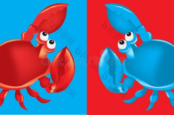 红色的和蓝色矢量蟹向红色的和蓝色背景