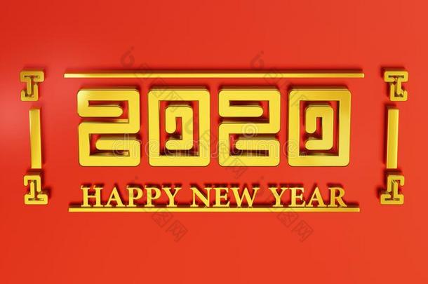 新的年2020和抽象的金色的线条