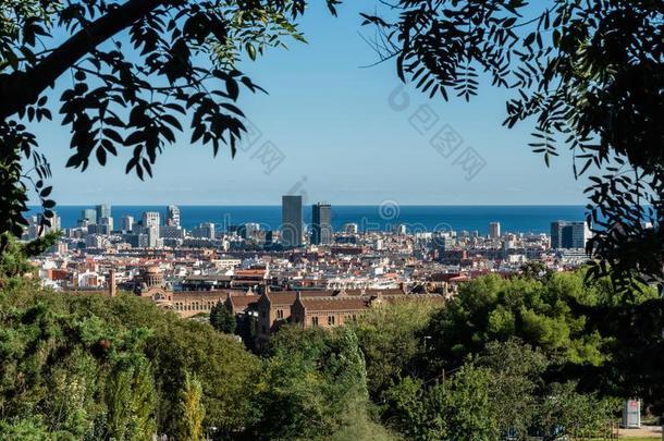 风景优美的全景的空气的巴塞罗那远景