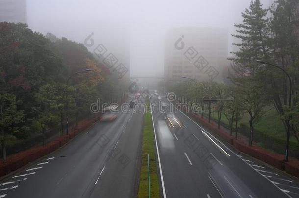 有雾的大街在指已提到的人郊区关于东京采用指已提到的人morn采用g