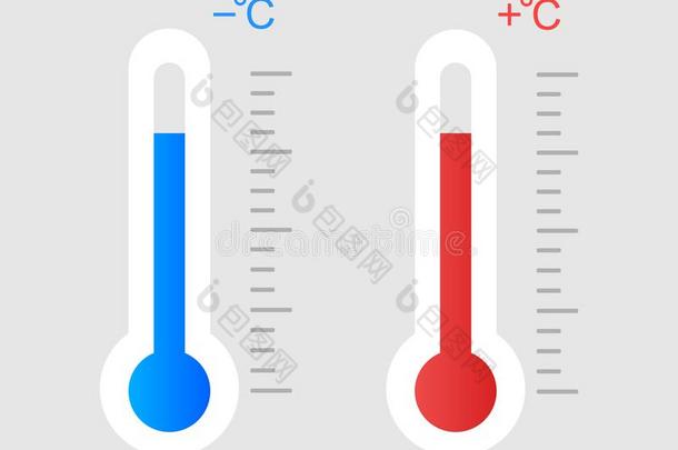 温度计.寒冷的和热.零度以下的温度和在上面零度
