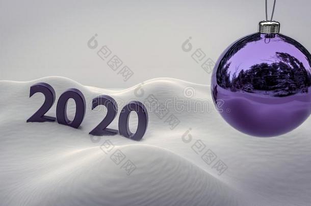 紫色的圣诞节装饰和数字2020