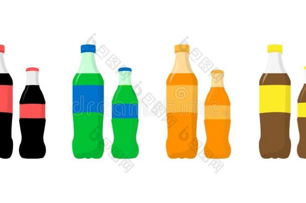 一放置关于苏打.苏打采用塑料制品和玻璃瓶子.可乐果树,酸橙,或