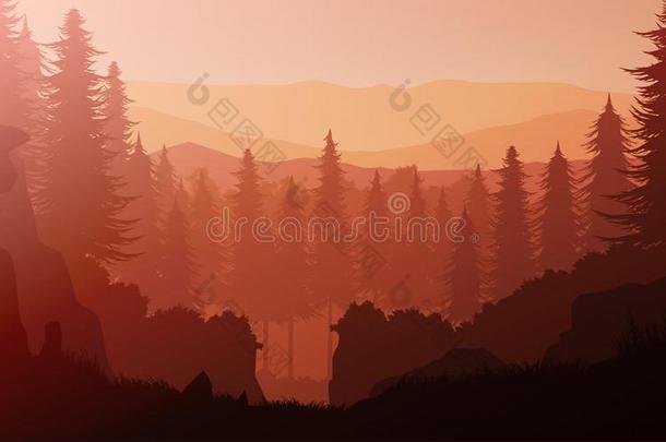 自然的君子军松树森林山地平线风景壁纸