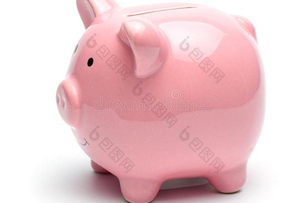 粉红色的小猪银行隔离的向一白色的b一ckground