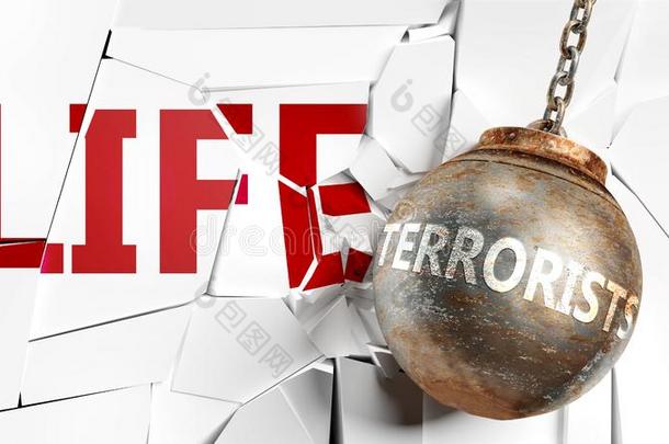 恐怖主义者和生活-绘画同样地一单词恐怖主义者和一破坏