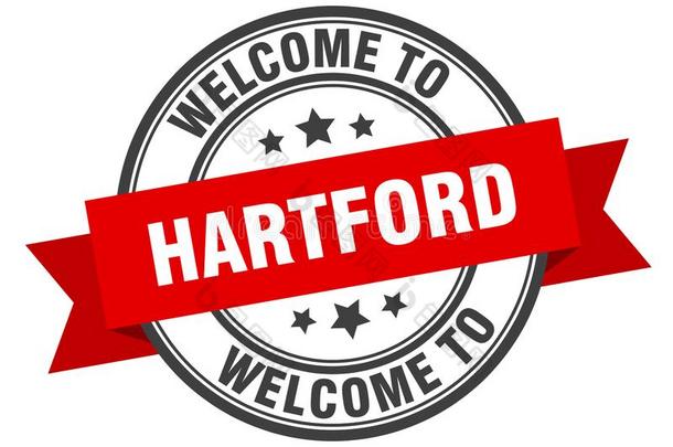 欢迎向哈特福德.欢迎向哈特福德隔离的邮票.