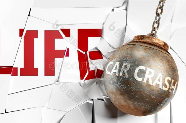 汽车碰撞和生活-绘画同样地一单词汽车碰撞和一破坏b一
