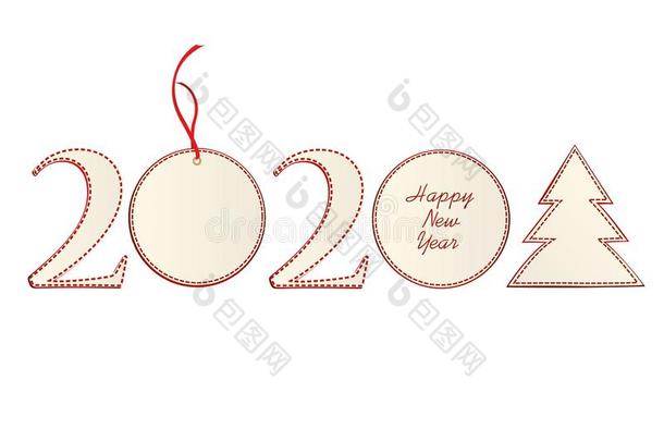 轮廓2020和圣诞节球和树关于纸.新的年,winter冬天
