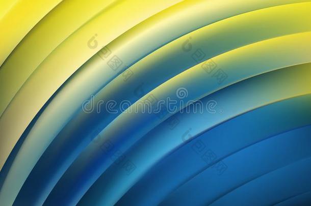 抽象的蓝色和黄色的发光的弧形的条纹背景