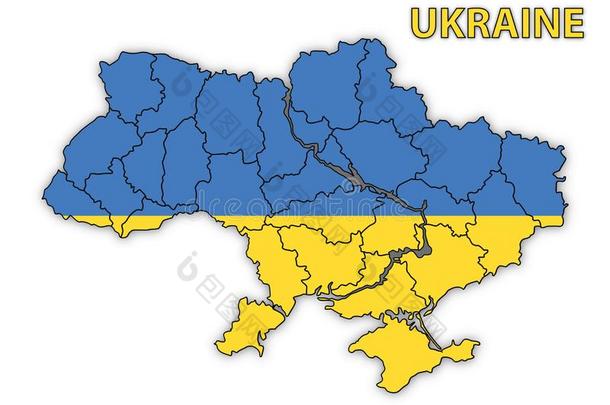 详细的地图关于乌克兰和国家旗和阴影.