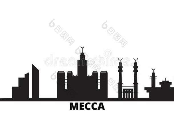 沙特阿拉伯国家的阿拉伯半岛,麦加城市地平线隔离的矢量说明.英文字母表的第19个字母