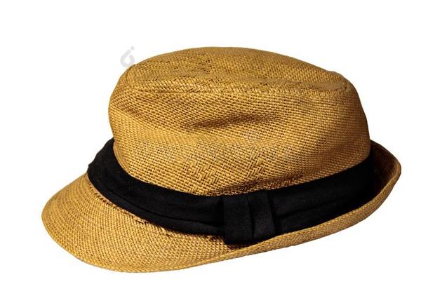 黄色的稻草<strong>帽子</strong>隔离的向白色的背景