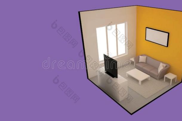 现实的等大的活的房间家具采用紫色的颜色后面