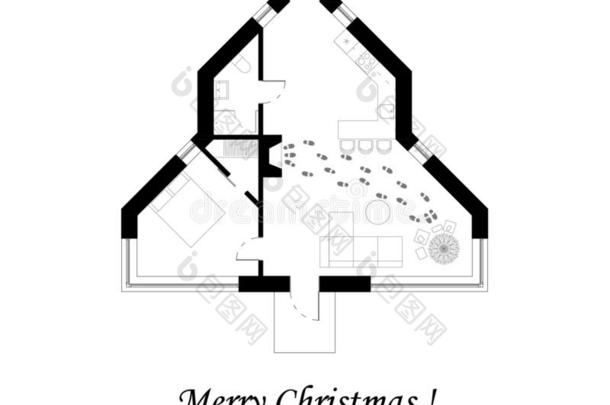 简单的建筑学地面计划圣诞节卡片