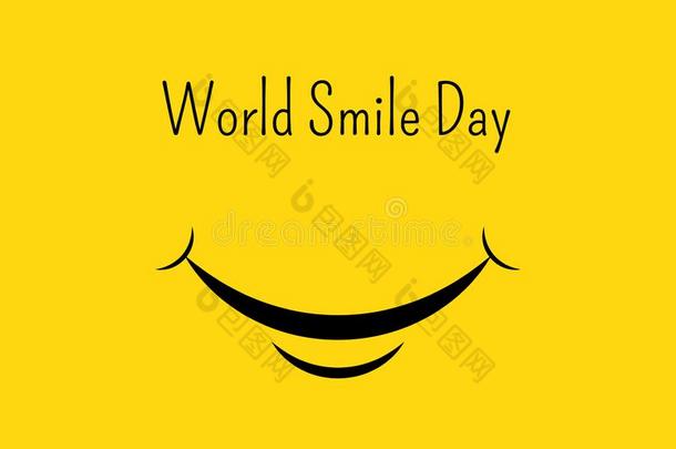 微笑和舌头和字体世界微笑一天向黄色的后面