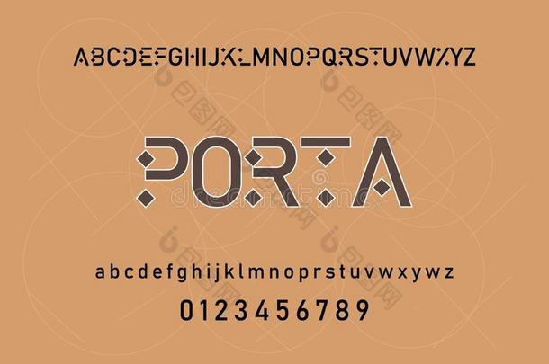 抽象的数字的现代的字母表字体.凸版印刷术科技希腊字母第12字