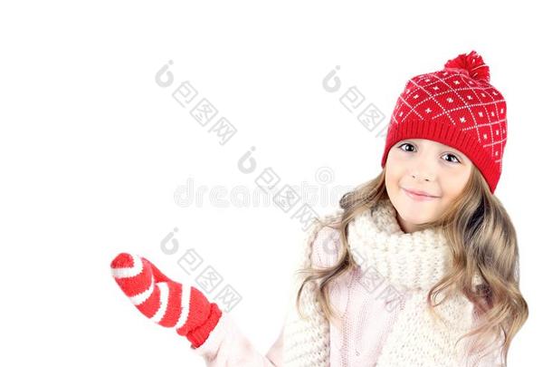 小孩女孩采用圣诞节帽子和光芒<strong>四射</strong>show采用g空的空间伊索拉
