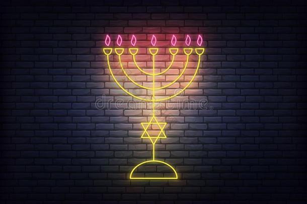 多连灯烛台氖符号为光明<strong>节</strong>.灼热的装饰为犹太人的Switzerland瑞士