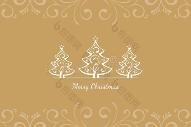 金色的圣诞节卡片树装饰金色的背景