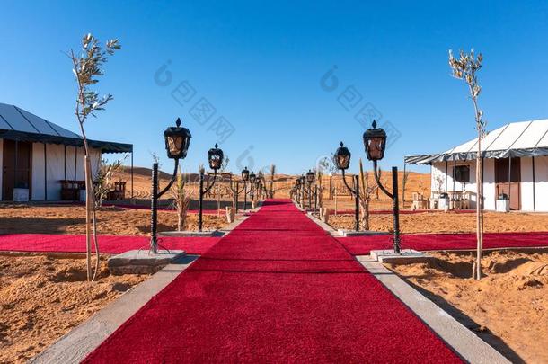 红色的地毯主要的小路在之间指已提到的人帐篷关于奢侈金色的营地坐