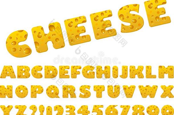 放置关于矢量奶酪切成片字体和字母表