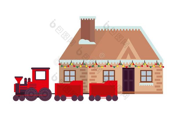 房屋和雪和火车冬季节