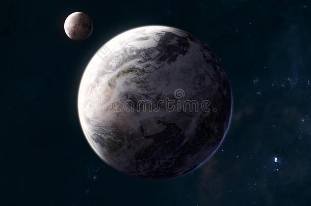 行星地球和月亮采用暖和的光关于太阳.太阳的体系.科学