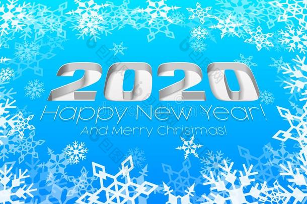 2020幸福的新的年蓝色背景,卡片,横幅,飞鸟或谢利