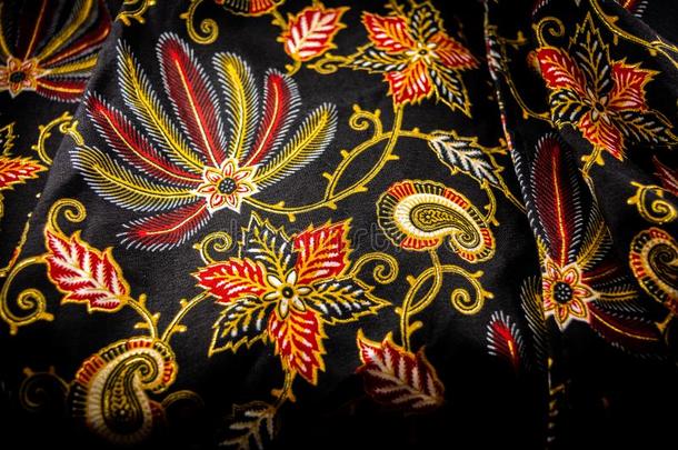 蜡防印花法织物和花的模式和黑的基本的颜色.纺织品
