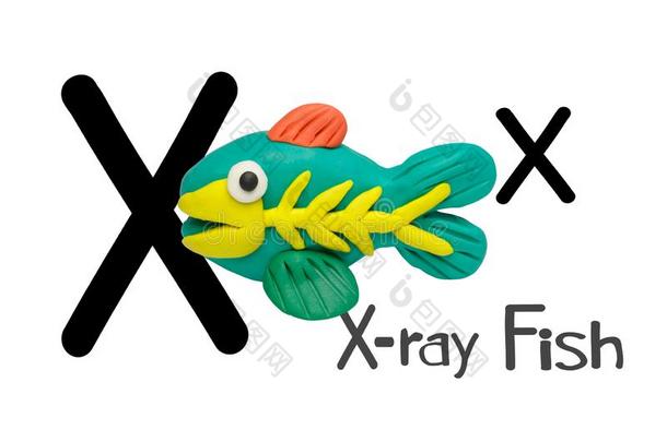 漫画字符,字母x射线鱼隔离的向白色的背景