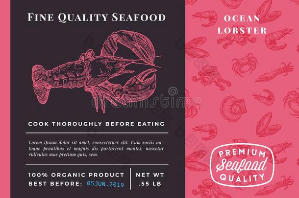 额外费用质量海产食品抽象的矢量龙<strong>虾包装</strong>设计