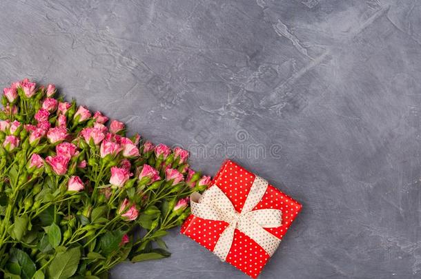 粉红色的喷玫瑰,赠品采用红色的盒向<strong>灰色</strong>的<strong>背景</strong>.女人`英文字母表的第19个字母是